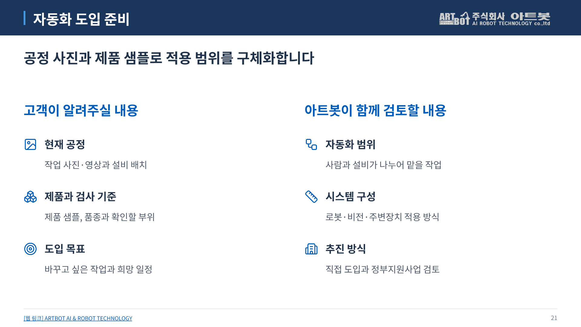 21쪽 자동화 도입 준비. 아래에서 본문을 펼쳐 읽을 수 있습니다.
